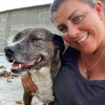 Nika im Asyl Riska in Belgrad/Serbien. Sie schaut mit einer Hündin des Tierheims in die Kamera.